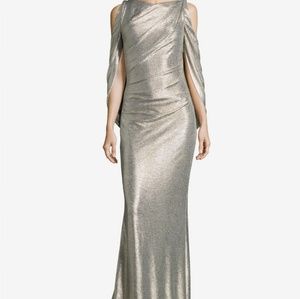 NEW Betsy & Adam Metallic Cold-Shoulder Gown